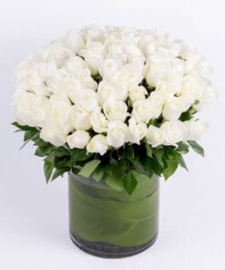 99 white Roses Flower Vase