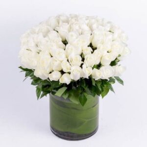 99 white Roses Flower Vase