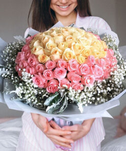 99 champagne and pink roses