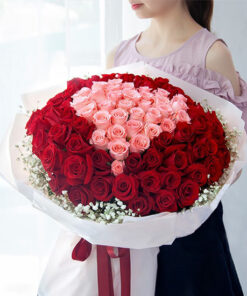 99 rose bouquet pink heart and red