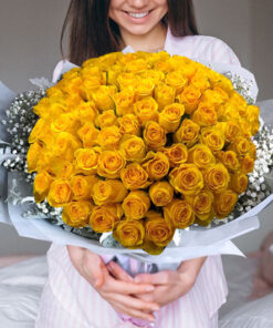 99 yellow stalk rose bouquet