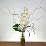 white cymbidium orchid arrangement