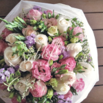 hand bouquet ivory roses and pink eustomas singapore