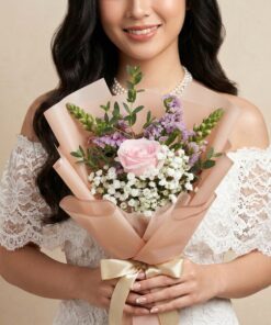 SS-06 Joy single stalk pink rose baby breath
