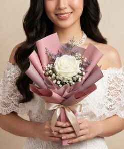 SS-04 Purity single stalk white rose baby breath