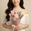 single stem pink rose baby breath