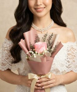 single stem pink rose baby breath